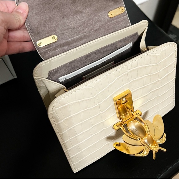 SCHUTZ Bamboo Handle Bee Closure Leather Off White Crossbody Bag - Picture 3 of 9